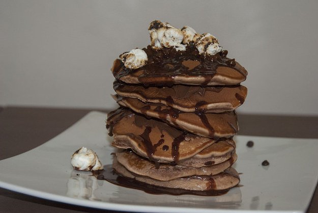 Hot Chocolate Pancakes with Charred Marshmallows